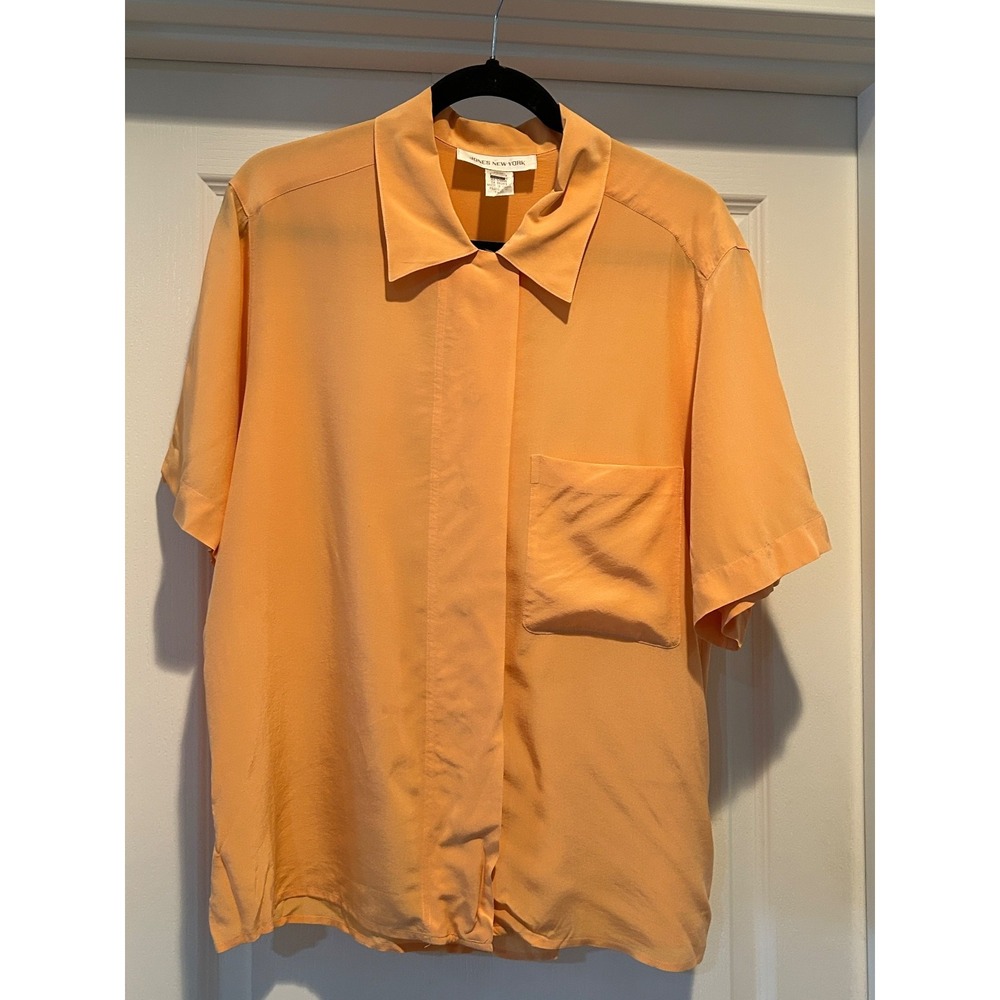 Jones New York 100% Silk Women's Button-up Camp Shirt Orange Sherbert 14W